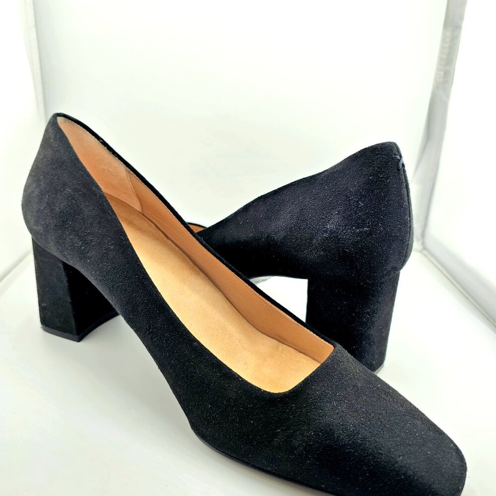 INEZ Clara Kid Suede Block Heel Pumps | Black | Size 10.5 | Re-soled - Picture 10 of 14
